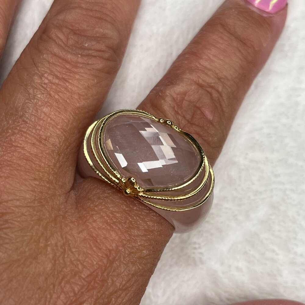 Elizabeth Adams Collectio Rose Quartz & Gold-Tone Statement size 10 14Kt Gold - Picture 6 of 10